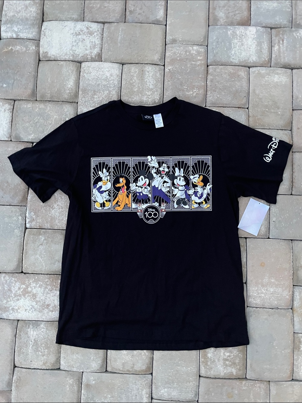 NWT Disney 100th Black Graphic Tee with Classic Characters - Silver/Black-Large